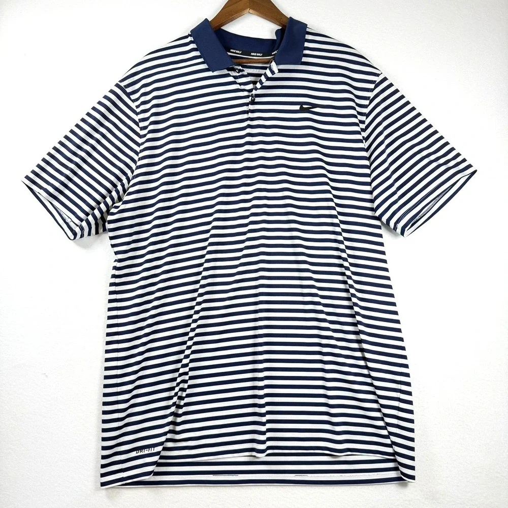 Nike Golf Dri-FIT Polo Shirts Mens 2XL Navy Blue White Striped 2 Pack 891239-419
